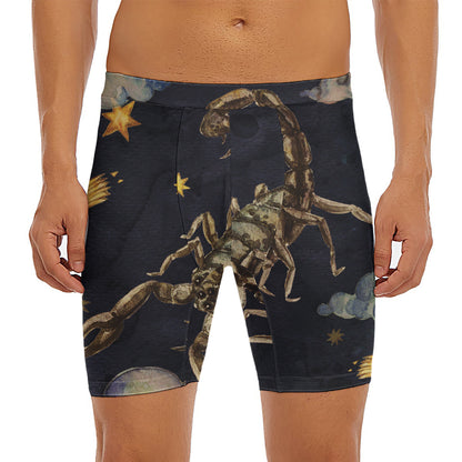Watercolor Scorpio Zodiac Sign Print Men's Long Boxer Briefs