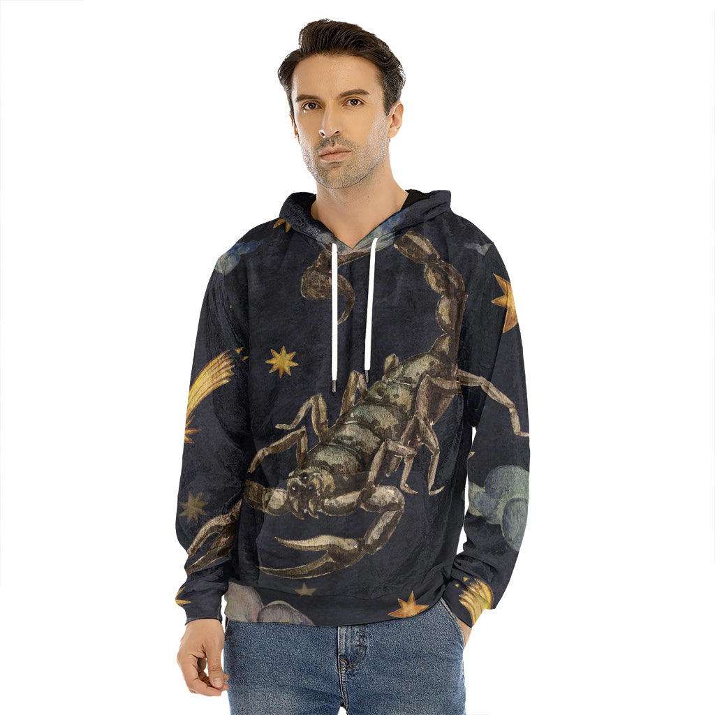 Watercolor Scorpio Zodiac Sign Print Men's Velvet Pullover Hoodie