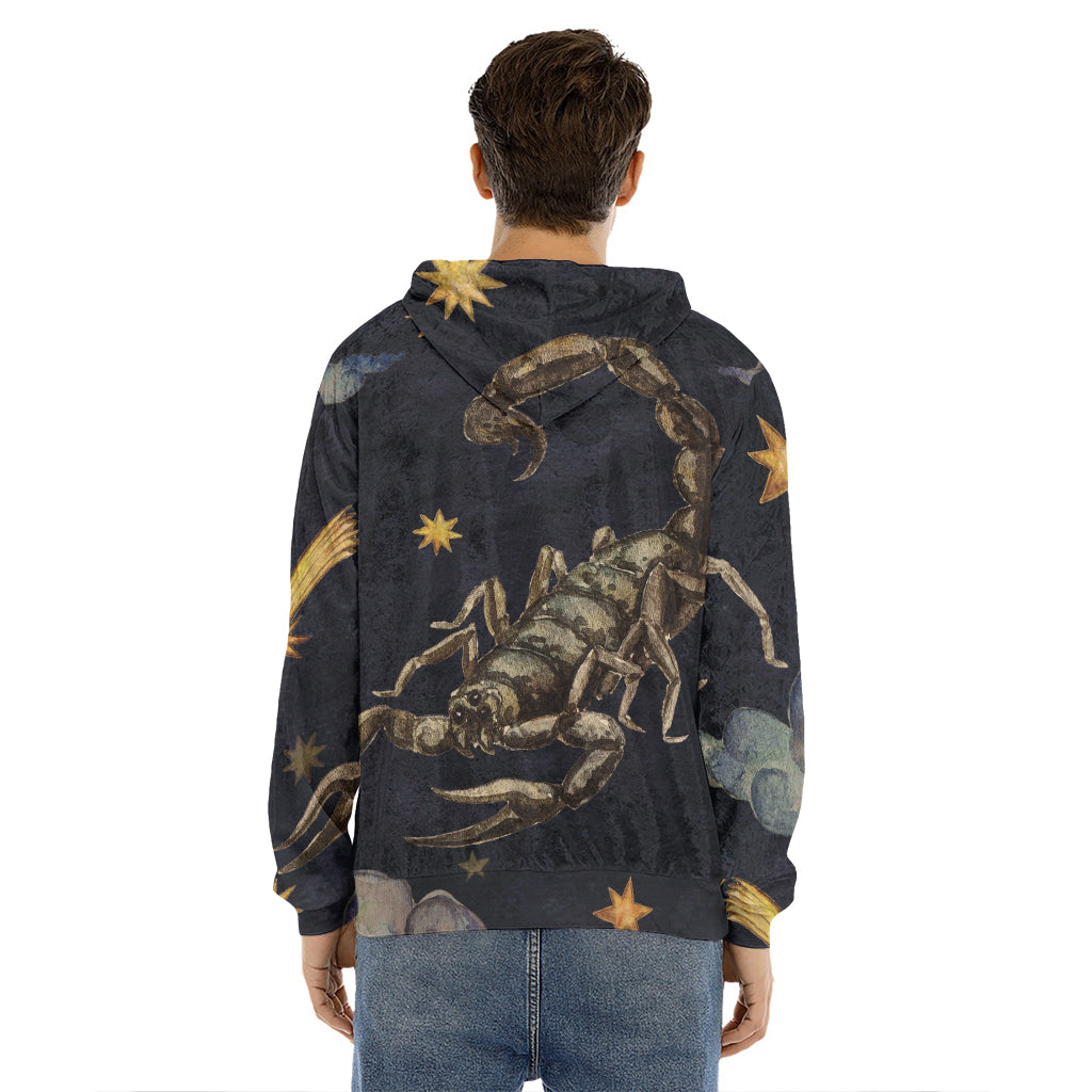 Watercolor Scorpio Zodiac Sign Print Men's Velvet Pullover Hoodie
