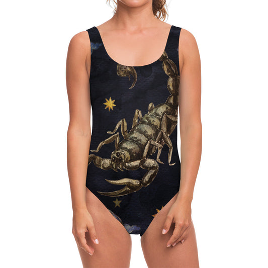 Watercolor Scorpio Zodiac Sign Print One Piece Swimsuit