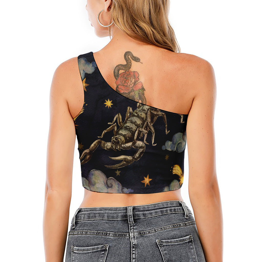Watercolor Scorpio Zodiac Sign Print One Shoulder Crop Top