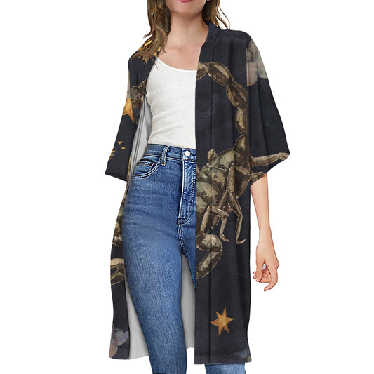 Watercolor Scorpio Zodiac Sign Print Open Front Beach Cover Up