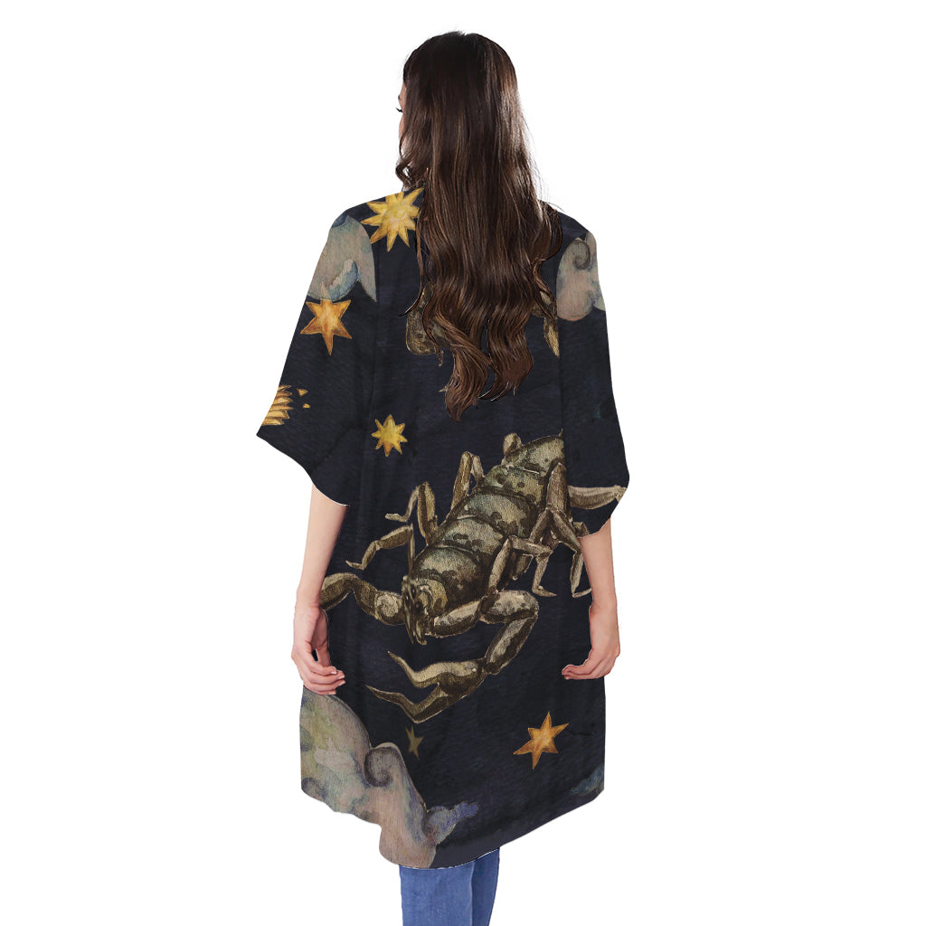 Watercolor Scorpio Zodiac Sign Print Open Front Beach Cover Up