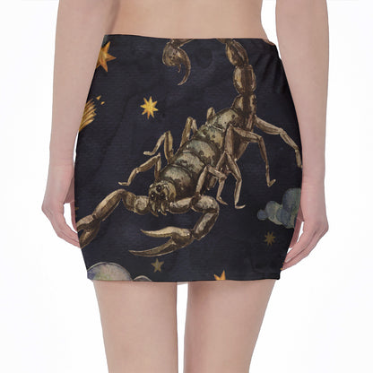 Watercolor Scorpio Zodiac Sign Print Pencil Mini Skirt