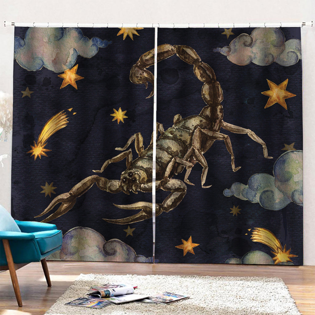 Watercolor Scorpio Zodiac Sign Print Pencil Pleat Curtains
