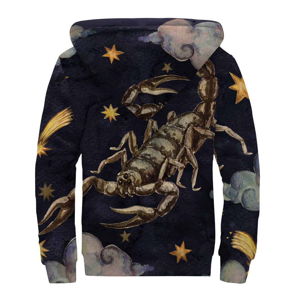 Watercolor Scorpio Zodiac Sign Print Sherpa Lined Zip Up Hoodie
