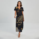 Watercolor Scorpio Zodiac Sign Print Short Sleeve Maxi Dress