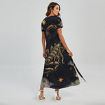 Watercolor Scorpio Zodiac Sign Print Short Sleeve Maxi Dress