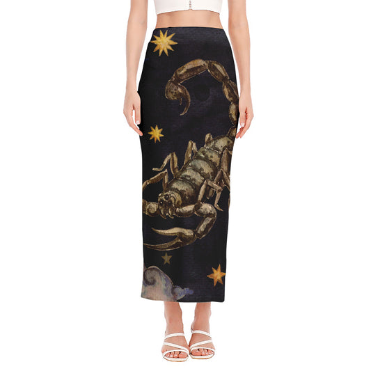 Watercolor Scorpio Zodiac Sign Print Side Slit Maxi Skirt