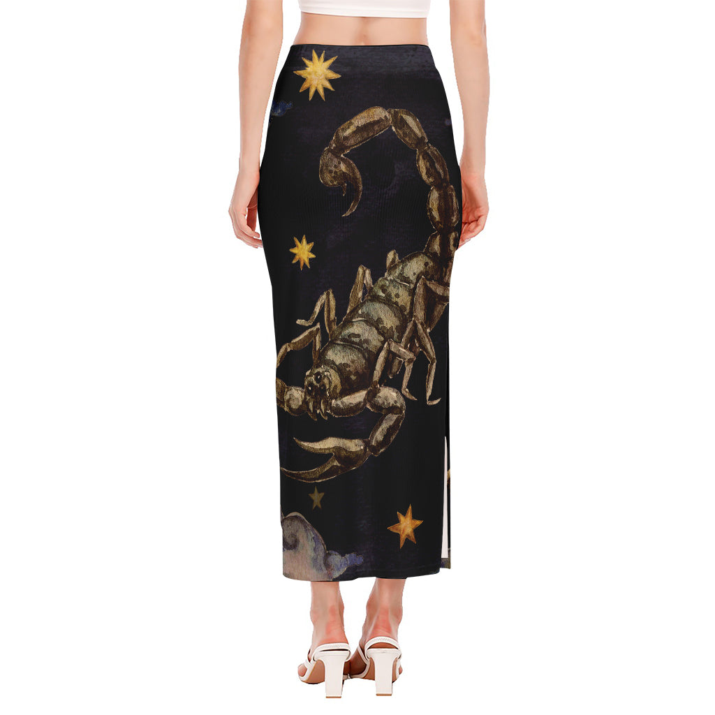 Watercolor Scorpio Zodiac Sign Print Side Slit Maxi Skirt