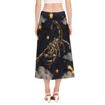 Watercolor Scorpio Zodiac Sign Print Side Slit Midi Skirt