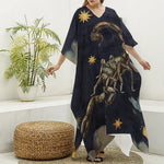 Watercolor Scorpio Zodiac Sign Print Silk V-Neck Kaftan Dress