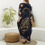 Watercolor Scorpio Zodiac Sign Print Silk V-Neck Kaftan Dress