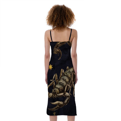 Watercolor Scorpio Zodiac Sign Print Slim Fit Midi Cami Dress