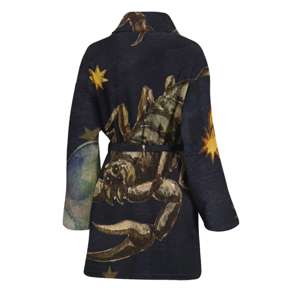 Watercolor Scorpio Zodiac Sign Print Women's Bathrobe