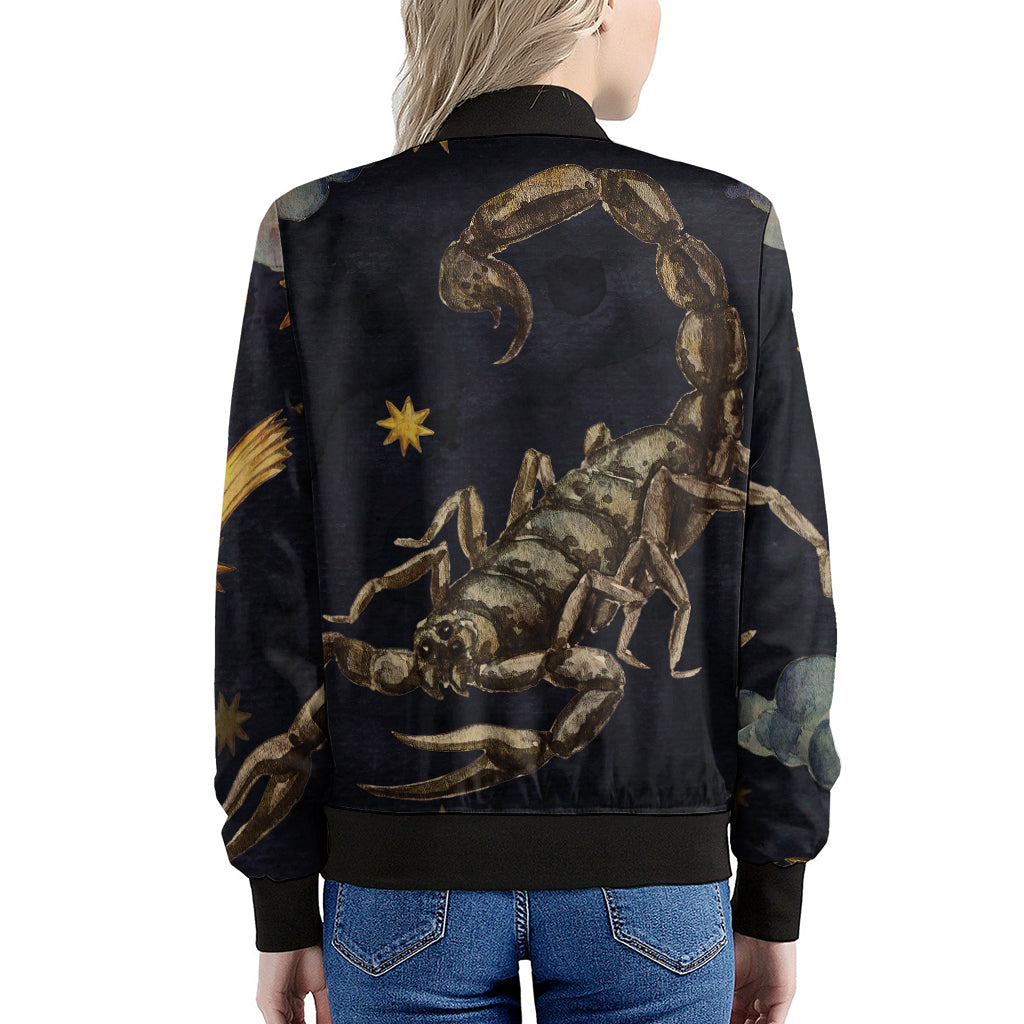 Watercolor Scorpio Zodiac Sign Print Women's Bomber Jacket