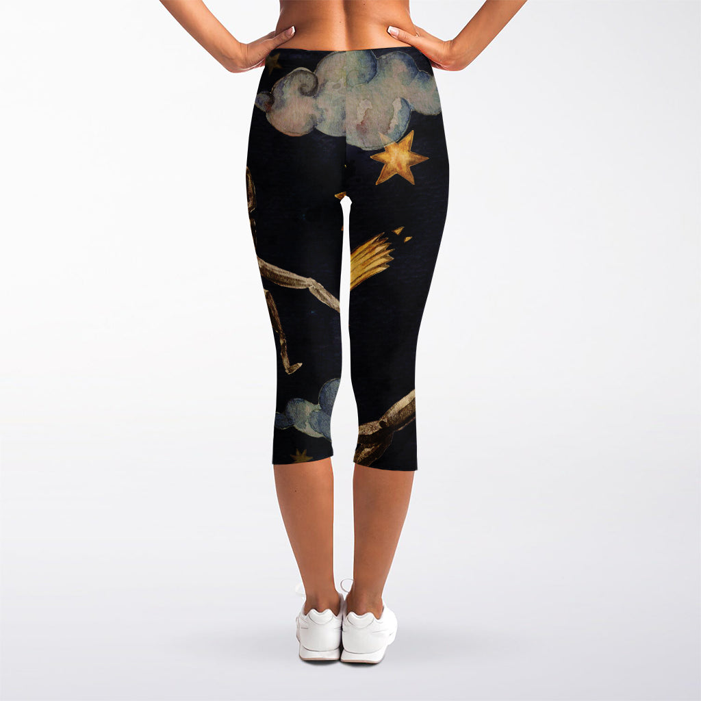 Watercolor Scorpio Zodiac Sign Print Women's Capri Leggings