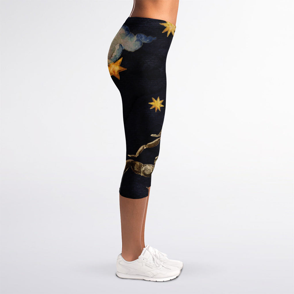 Watercolor Scorpio Zodiac Sign Print Women's Capri Leggings