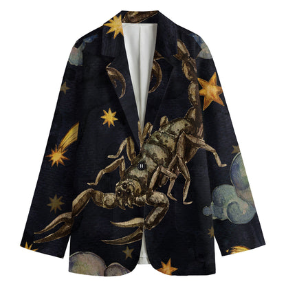 Watercolor Scorpio Zodiac Sign Print Women's Cotton Blazer
