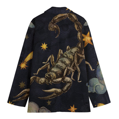 Watercolor Scorpio Zodiac Sign Print Women's Cotton Blazer
