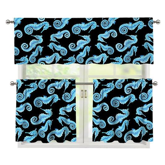 Watercolor Seahorse Pattern Print 3 Piece Kitchen Curtains