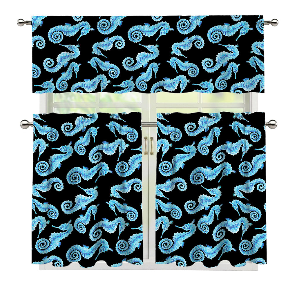 Watercolor Seahorse Pattern Print 3 Piece Kitchen Curtains