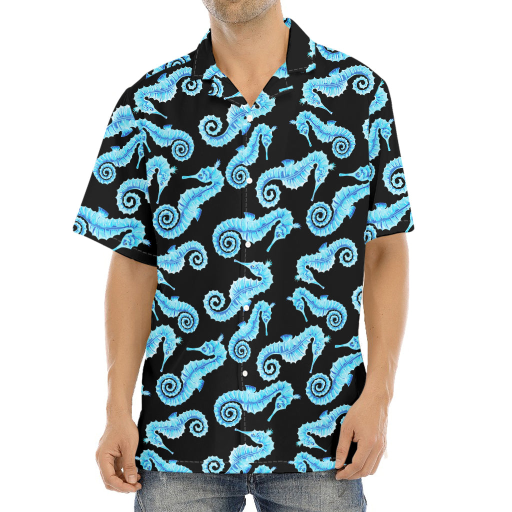 Watercolor Seahorse Pattern Print Aloha Shirt