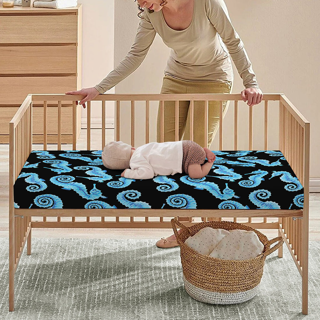 Watercolor Seahorse Pattern Print Baby Crib Sheet
