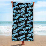 Watercolor Seahorse Pattern Print Beach Towel