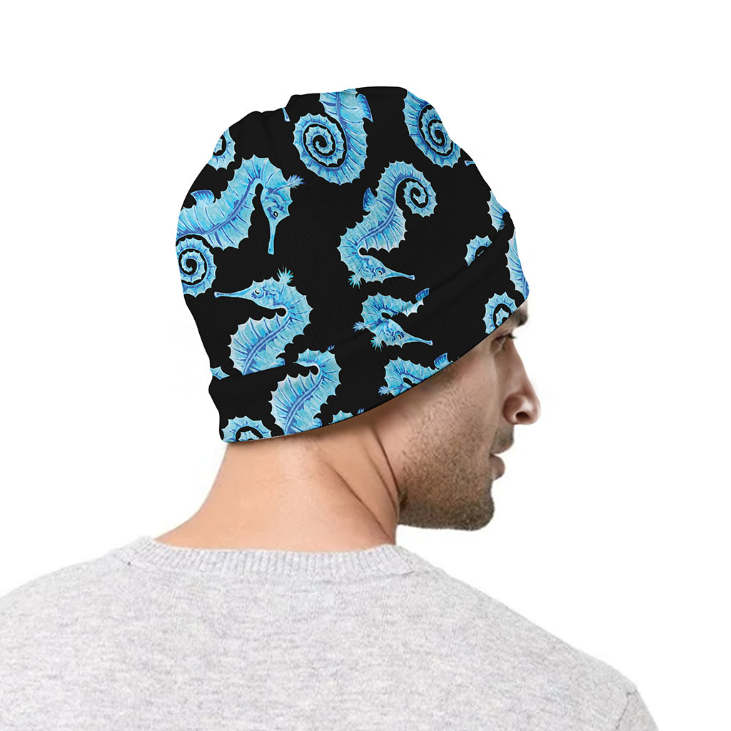 Watercolor Seahorse Pattern Print Beanie