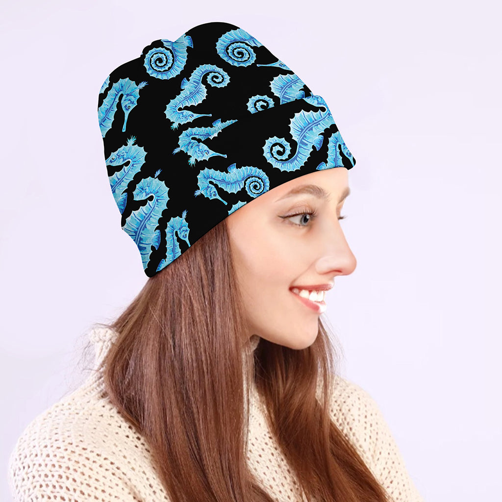 Watercolor Seahorse Pattern Print Beanie