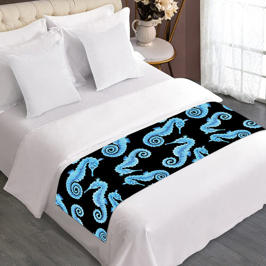 Watercolor Seahorse Pattern Print Bed Runner