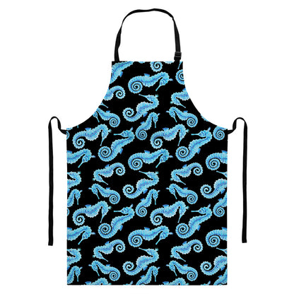 Watercolor Seahorse Pattern Print Bib Apron With Pocket