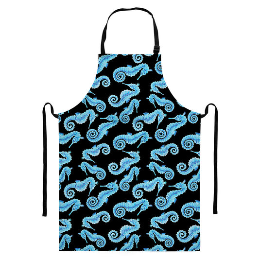 Watercolor Seahorse Pattern Print Bib Apron With Pocket