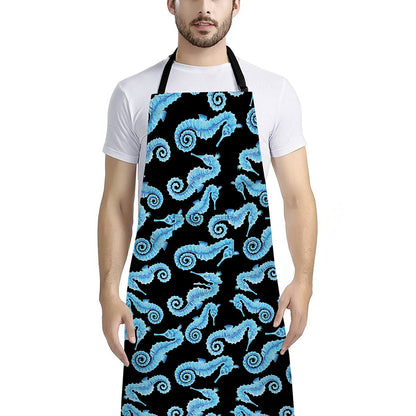 Watercolor Seahorse Pattern Print Bib Apron With Pocket