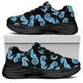Watercolor Seahorse Pattern Print Black Chunky Shoes