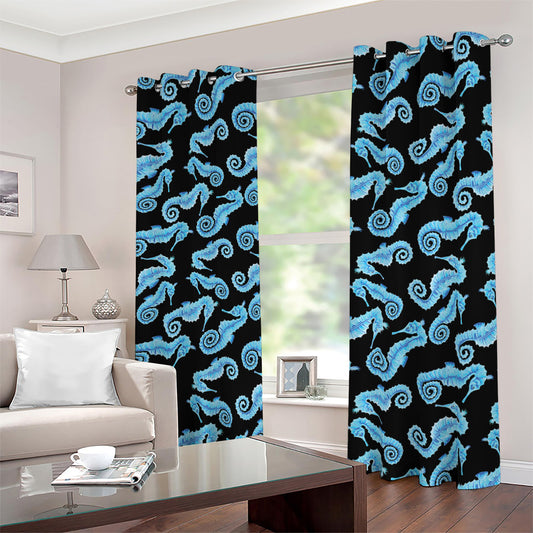 Watercolor Seahorse Pattern Print Blackout Grommet Curtains