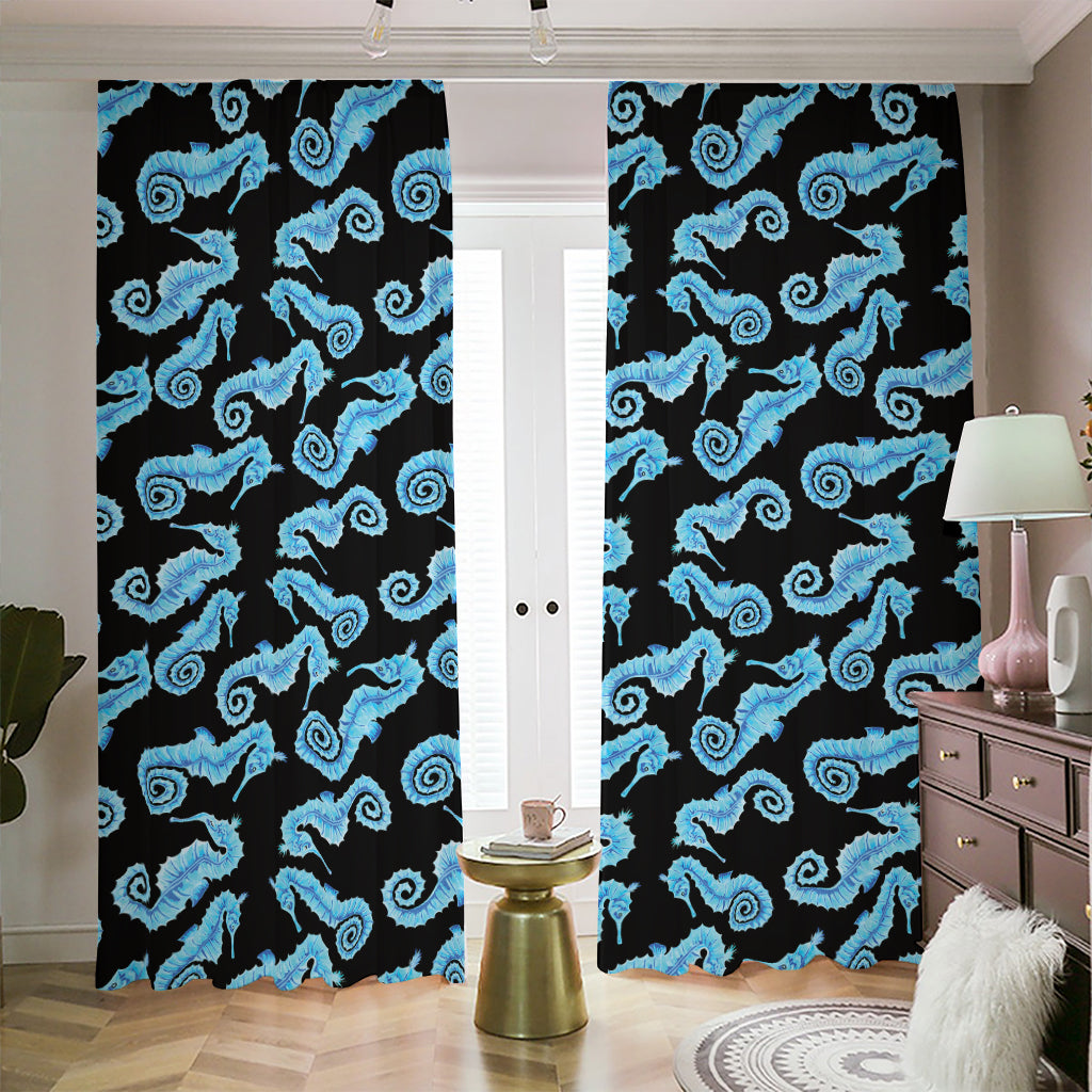 Watercolor Seahorse Pattern Print Blackout Pencil Pleat Curtains