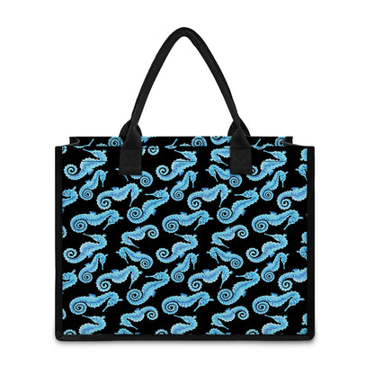Watercolor Seahorse Pattern Print Canvas Tote Bag