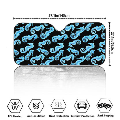Watercolor Seahorse Pattern Print Car Windshield Sun Shade