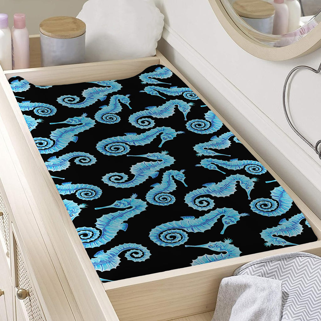 Watercolor Seahorse Pattern Print Changing Pad Cover