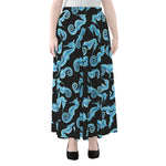 Watercolor Seahorse Pattern Print Chiffon Maxi Skirt