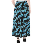 Watercolor Seahorse Pattern Print Chiffon Maxi Skirt