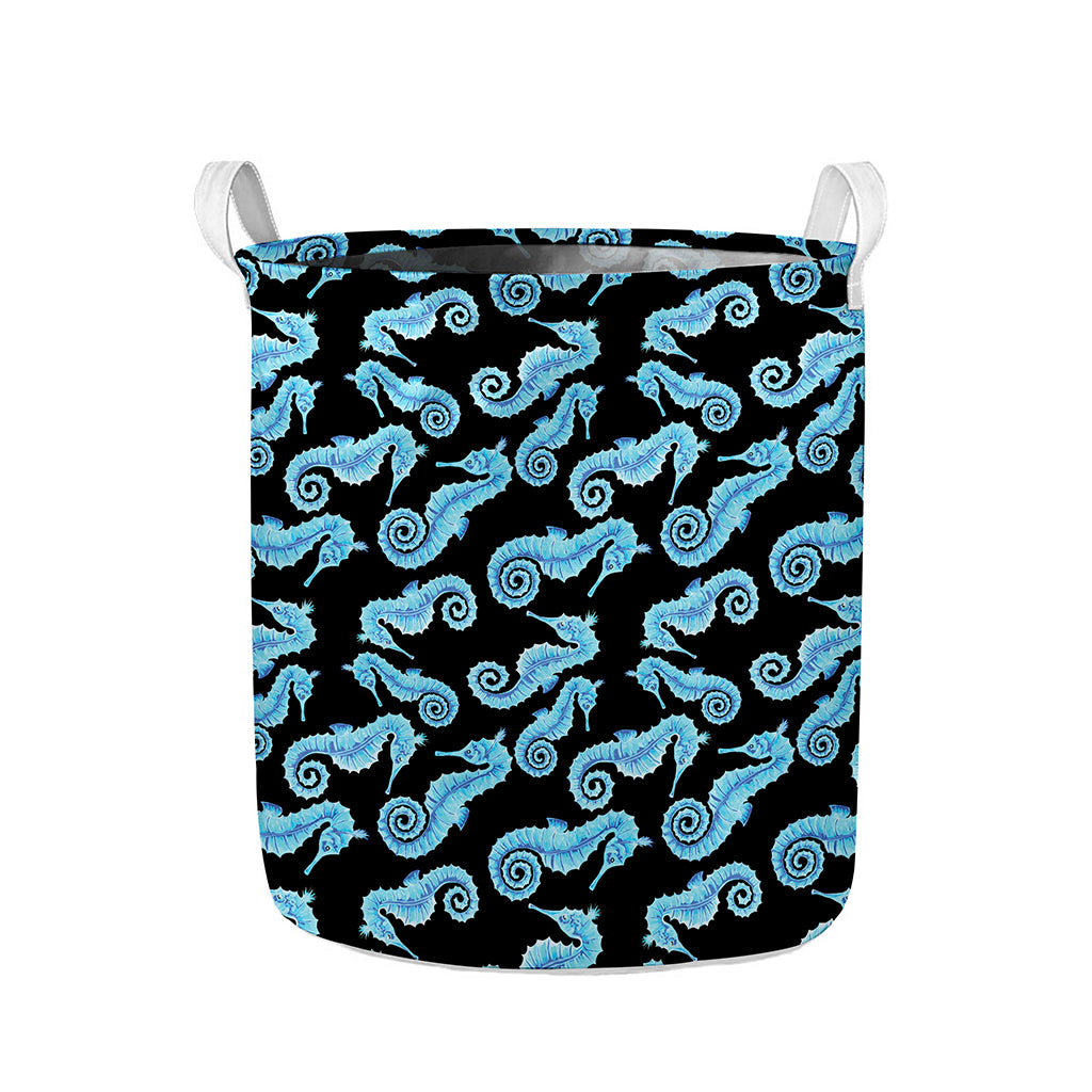Watercolor Seahorse Pattern Print Collapsible Laundry Basket