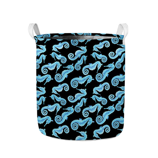 Watercolor Seahorse Pattern Print Collapsible Laundry Basket