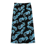 Watercolor Seahorse Pattern Print Cotton Front Slit Maxi Skirt