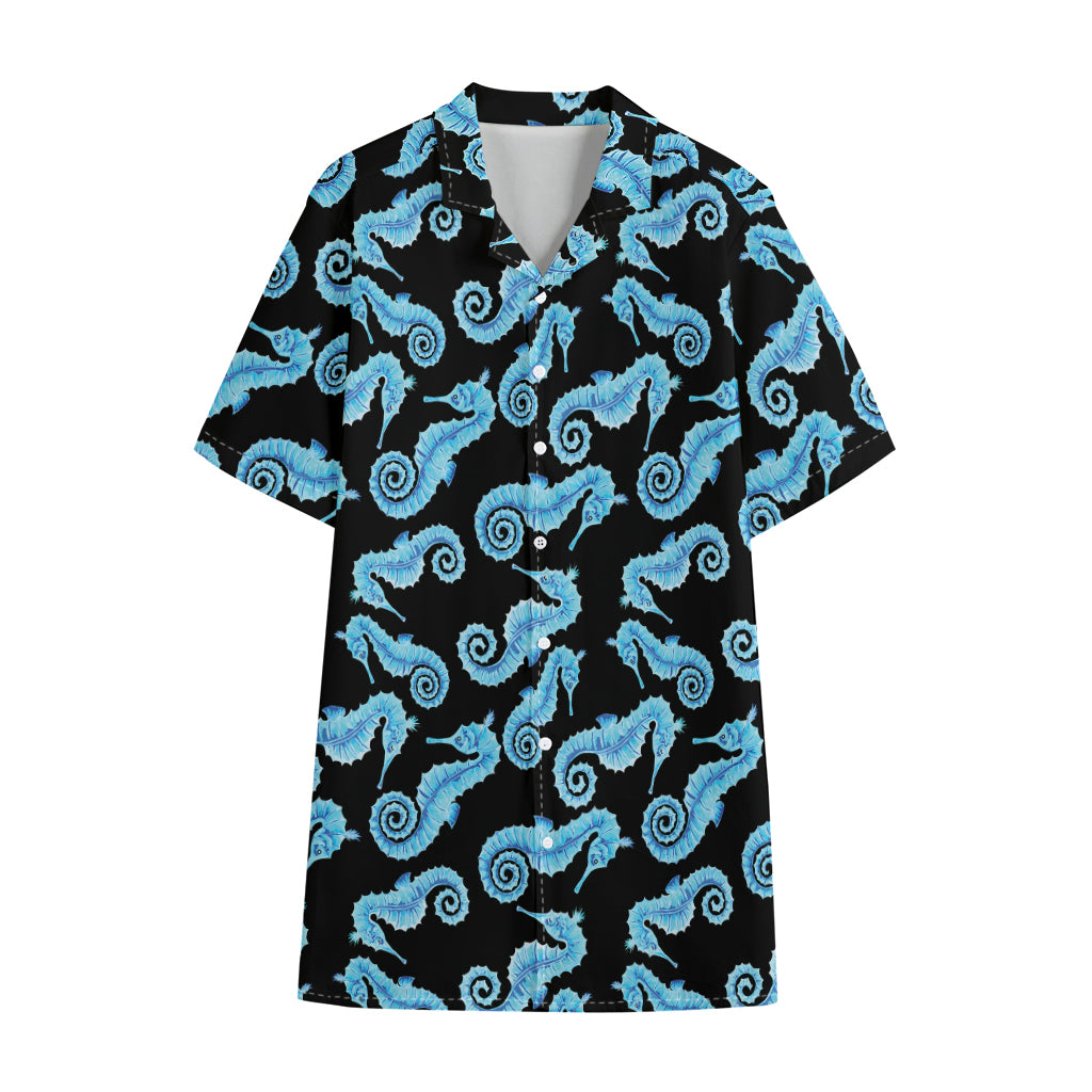 Watercolor Seahorse Pattern Print Cotton Hawaiian Shirt