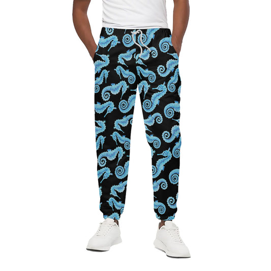 Watercolor Seahorse Pattern Print Cotton Pants