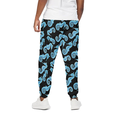 Watercolor Seahorse Pattern Print Cotton Pants