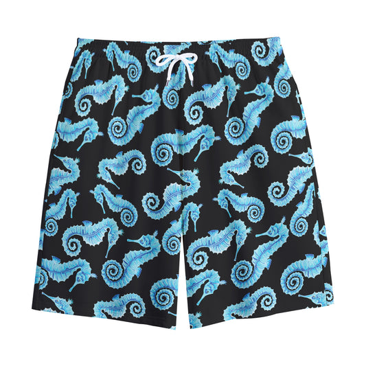 Watercolor Seahorse Pattern Print Cotton Shorts